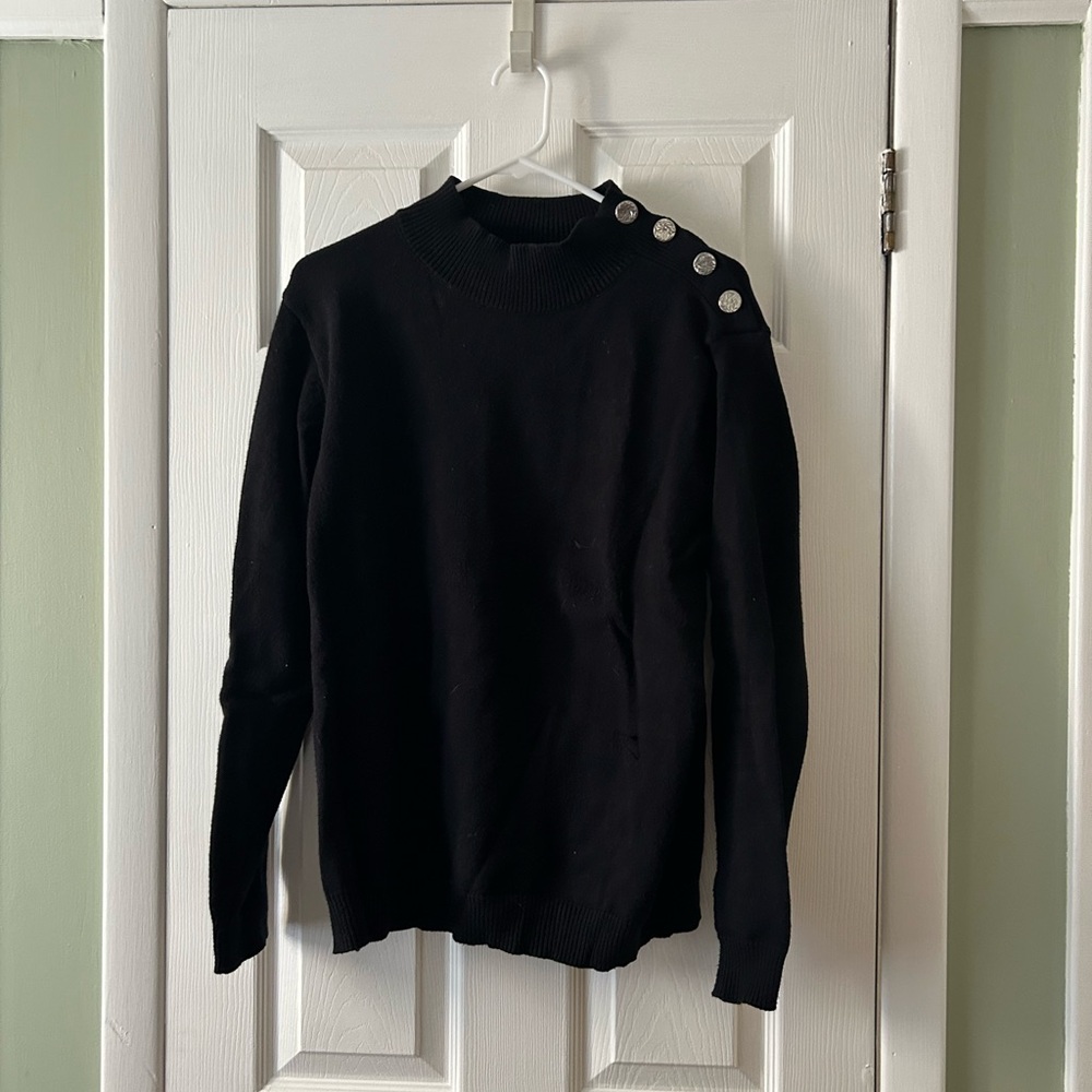 Black Button-Shoulder Women's Sweater